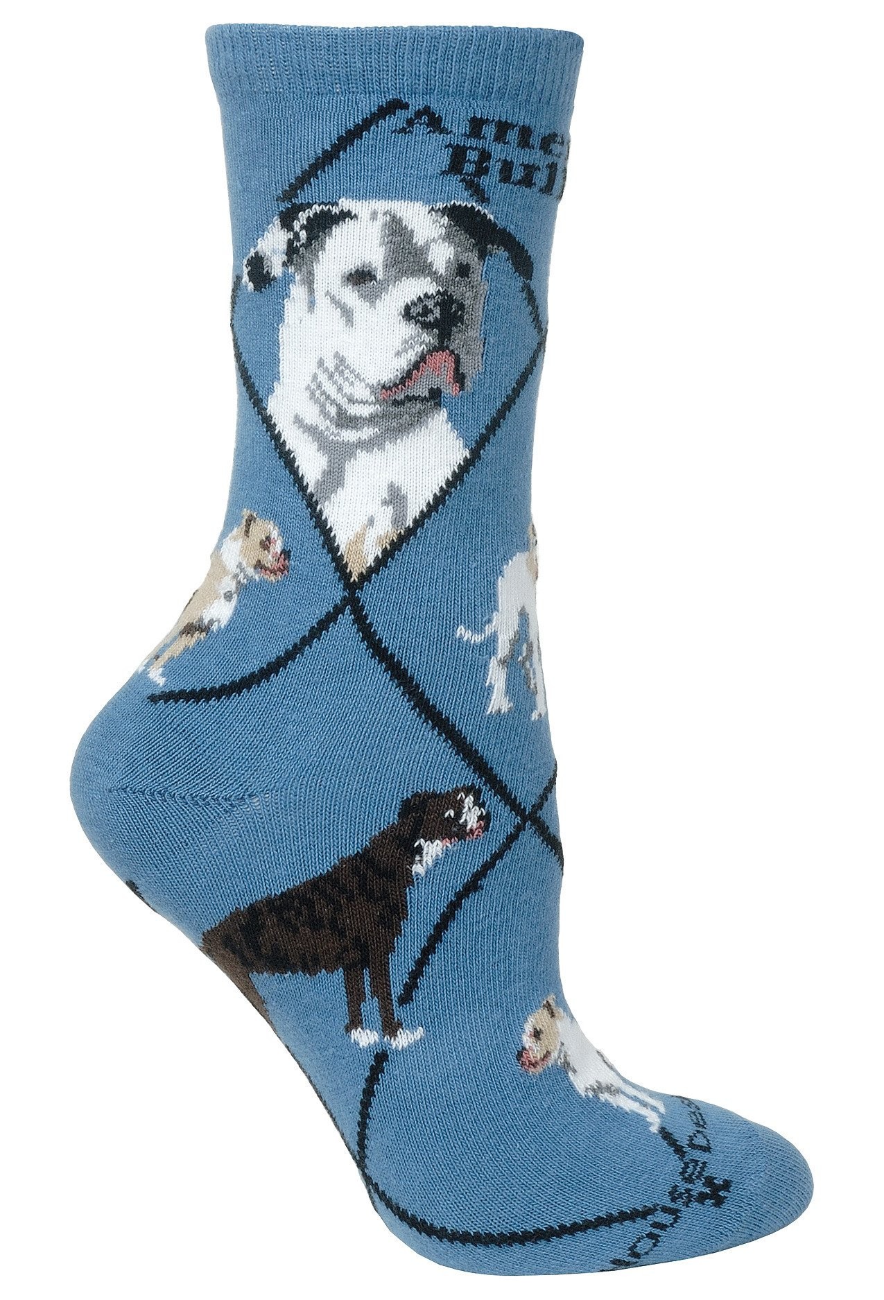 American Bulldog Sock on Blue Size 9-11