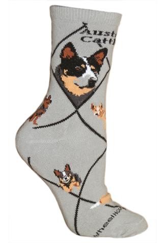 Australian Cattle Dog Sock on Gray Size 10-13