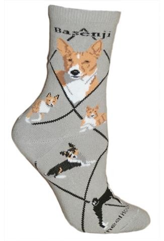 Basenji Sock on Gray Size 9-11