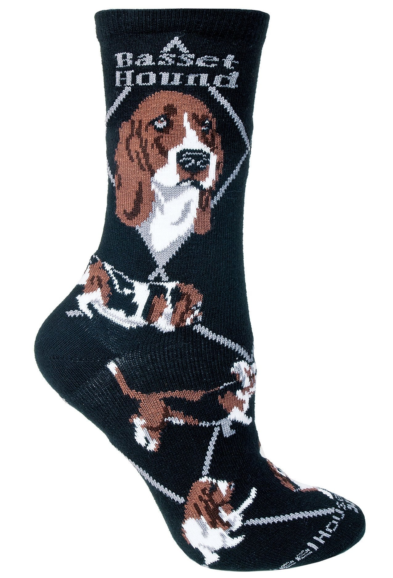 Basset Sock on Black Size 9-11