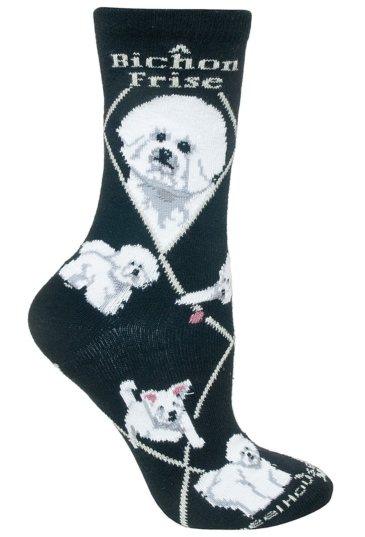 Bichon Frise Sock on Black Size 9-11
