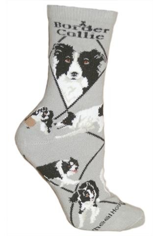 Border Collie Sock on Gray Size 9-11
