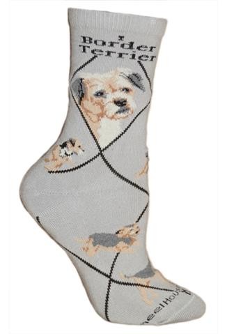 Border Terrier Sock on Gray Size 9-11