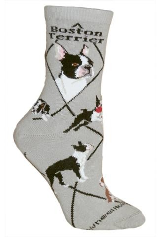 Boston Terrier Sock on Gray Size 9-11