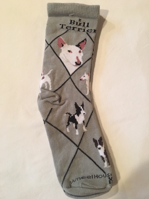 Bull Terrier Sock on Gray Size 9-11