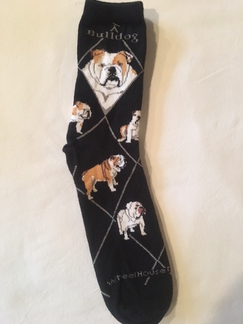 Bulldog Sock on Black Size 10-13
