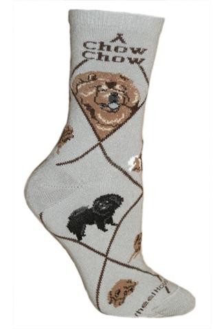 Chow Chow Sock on Gray Size 9-11