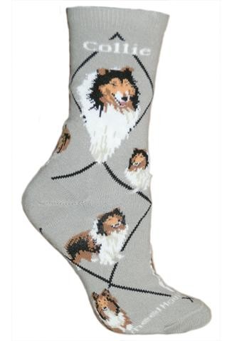Collie Sock on Gray Size 9-11