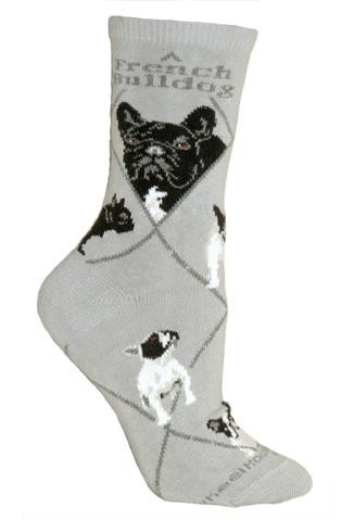 French Bulldog Socks on Gray Size 10-13