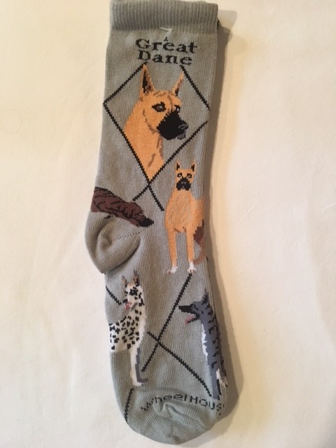 Great Dane, Cropped Ears Sock on Gray Size 10-13