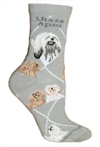 Lhasa Apso Sock on Gray Size 9-11