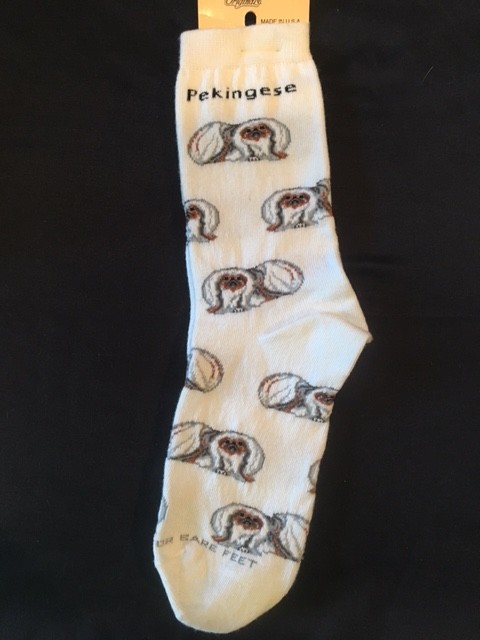 Pekingese Sock on White Size 6-11