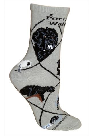 Portuguese Water Dog Sock on Gray Size 10-13