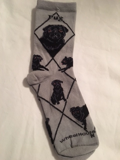 Pug, Black Sock on Gray Size 9-11
