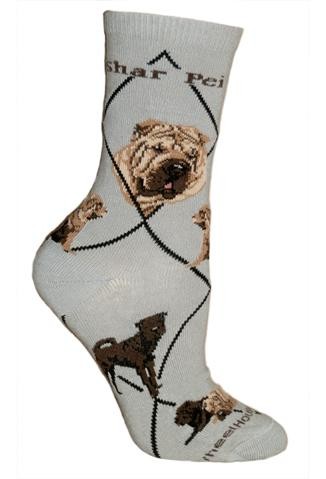 Shar Pei Sock on Gray Size 9-11