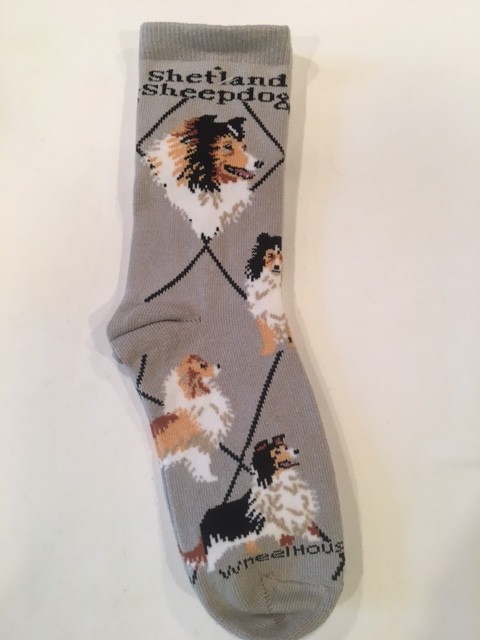 Shetland Sheepdog Sock on Gray Size 10-13