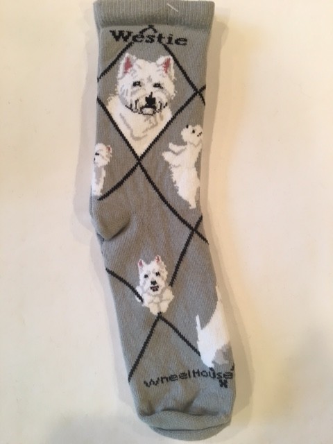 Westie Sock on Gray Size 9-11