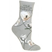 Old English Sheepdog Sock on Gray Size 9-11
