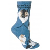 Shetland Sheepdog Sock on Blue Size 9-11