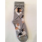Shetland Sheepdog Sock on Gray Size 10-13