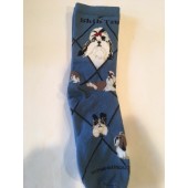 Shih Tzu Sock on Blue Size 9-11